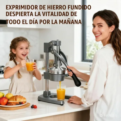 Vista 2 de Exprimidor de hierro fundido, exprimidor de hierro fundido resistente para exprimir jugo fresco de naranjas, limones, granadas, sin esfuerzo Gris