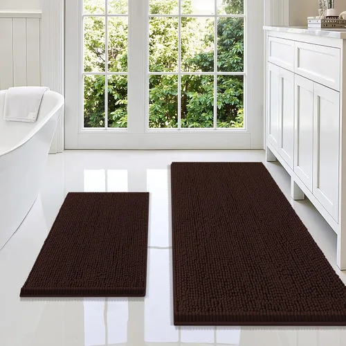 Vista 148 de Juego de alfombras de baño Smiry de 2 piezas, suave alfombra absorbente de chenilla y juego de alfombra en forma de U para inodoro, alfombra de baño