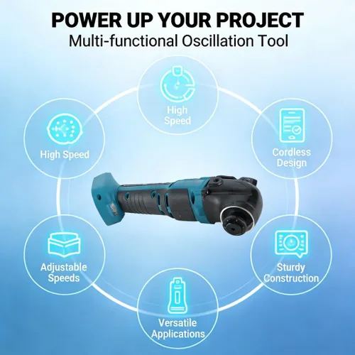 Vista 5 de Kit de herramientas oscilantes, multiherramienta de 6000-20000RPM con ángulo de giro ajustable, construcción de ABS, control de velocidad versátil