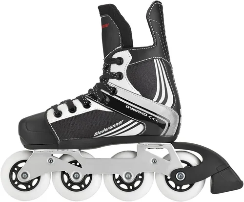 Vista 2 de Bladerunner by Rollerblade Dynamo Jr - Patines en línea de hockey ajustables, color negro y rojo, patines en línea