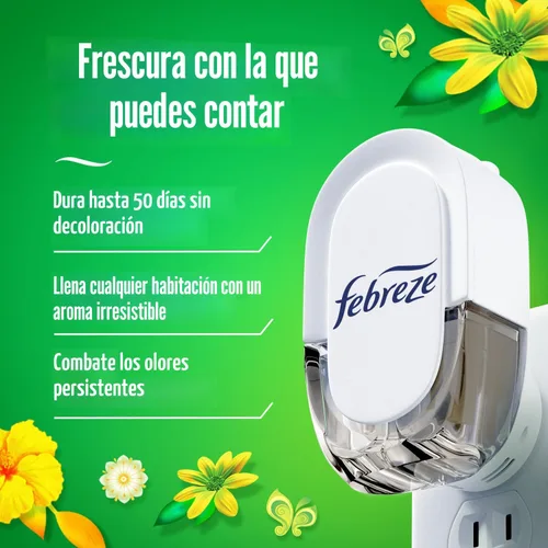 Vista 2 de Febreze Ambientador enchufable, repuesto de aceite perfumado que combate el olor, para el hogar, el baño y la cocina, de larga duración, gana brisa