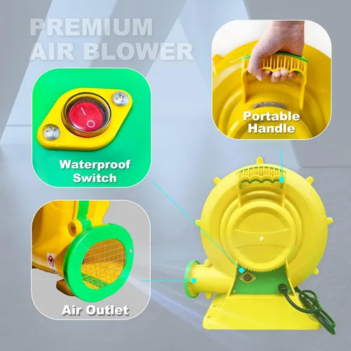 Vista 4 de Soplador de aire de 370/550/750/950 vatios, soplador de aire inflable para casa de rebote, soplador de castillo inflable al aire libre y toboganes