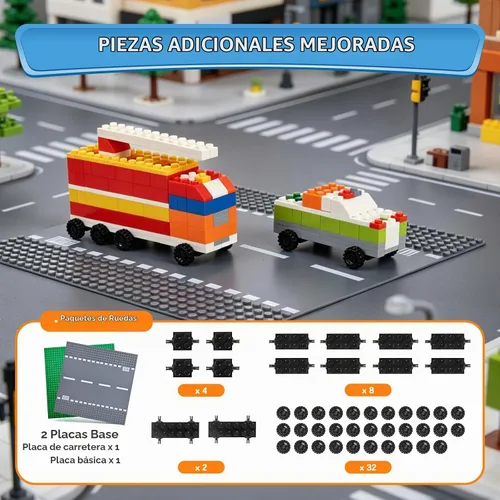 Vista 3 de Juego de 1600 piezas de ladrillos de construcción con 32 ruedas de bloques de construcción, juego clásico de bloques a granel, juguete creativo DIY