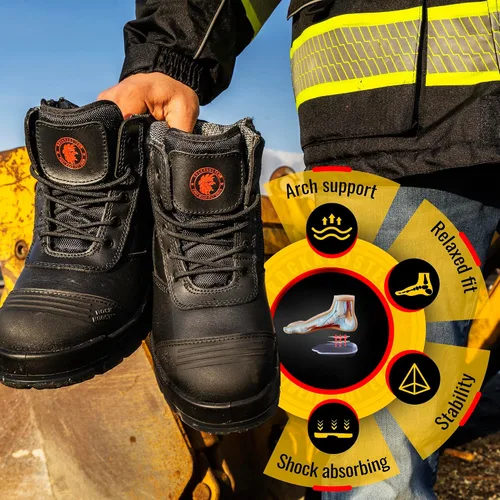 Vista 4 de Rockrooster AK050 - Botas de trabajo para hombre, puntera de acero, cremallera YKK, 6in, antideslizantes y resistentes al deslizamiento, piel