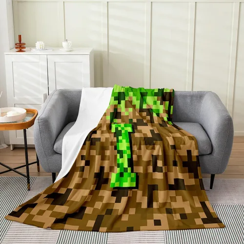 Vista 18 de Castle Fairy Manta pixelada de franela de la letra B, manta de forro polar estilo minero, para niños y niñas, niños y adultos, manta mullida