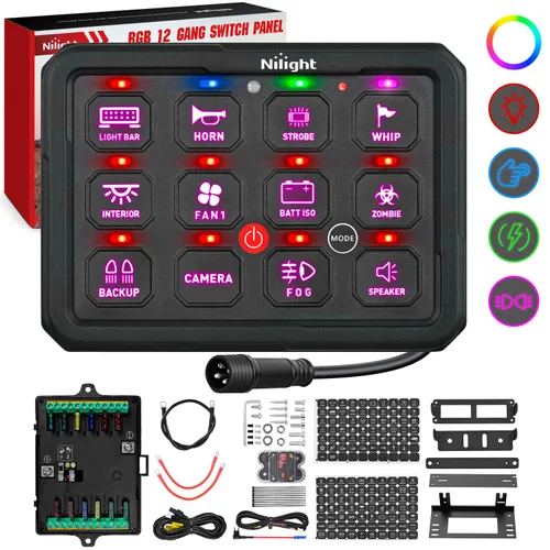 Vista 15 de Nilight Sistema de relé de control de circuito azul 12V 24V del panel