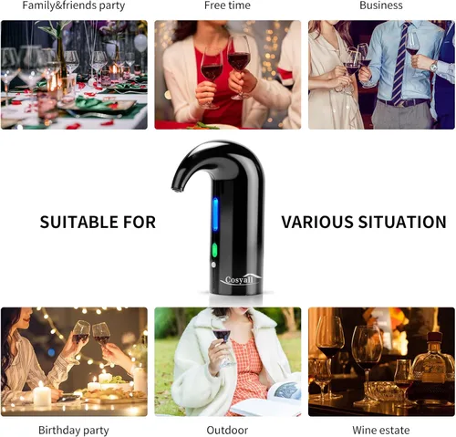 Vista 7 de Decantador de vino eléctrico aireador de vino, accesorios de vino tinto y blanco de un solo toque, aireación y decantador, vertedor de vino, regalos