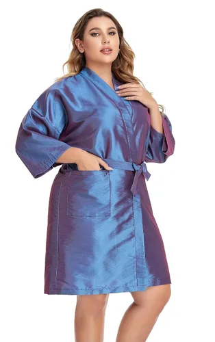 Vista 9 de PERFEHAIR Bata de peluquería para clientes, estilo kimono (azul)