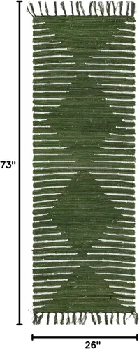 Vista 2 de Unique Loom Chindi Cotton Collection - Alfombra de área Briah (2 pies 2 pulgadas x 6 pies 1 pulgada, verde/marfil)