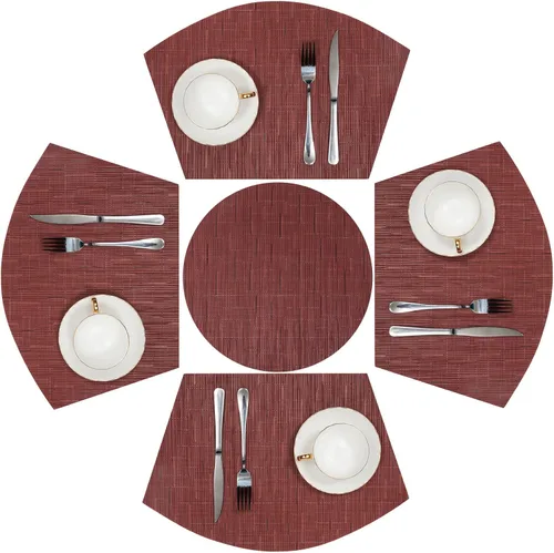 Vista 16 de SHACOS Juego de 5 manteles individuales pequeños en forma de cuña con centro de mesa, resistentes al calor, lavables (5, beige)