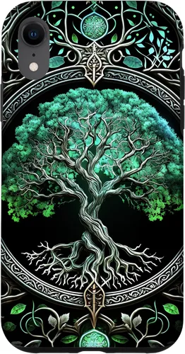 Vista 25 de Tree of Life Yoga Spiritual Celtic Viking Green Black Case for iPhone 17