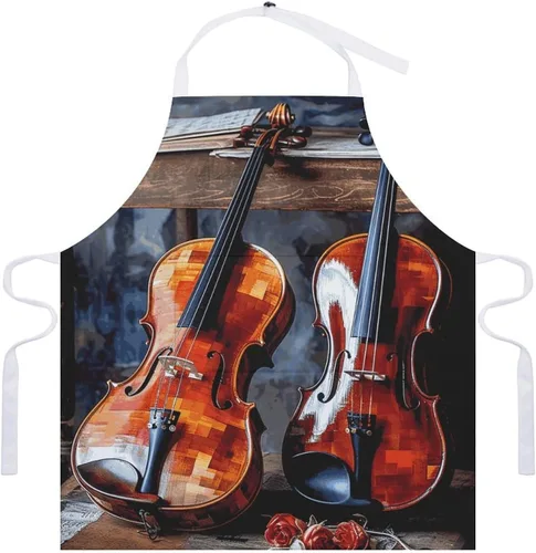 Vista 7 de MUSM Apron for Adults - 27.6 X 31.5 Inch, Heavy-Duty Polyester Aprons with Two Large Pockets, Waterproof Violin And Cello Kitchen Apron for Cooking