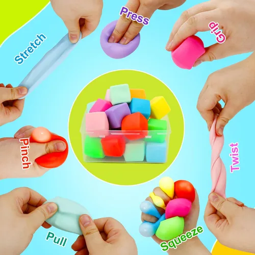 Vista 2 de Juguetes para ansiedad esponjosos, paquete de 24 bolas de cubo para el estrés, juguetes sensoriales a granel para niños y adultos, alivio