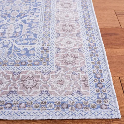 Vista 4 de SAFAVIEH Tucson Collection - Alfombra lavable de 2 pies 6 pulgadas x 6 pies, azul y al óxido, antideslizante y fácil de limpiar, ideal para pasillo