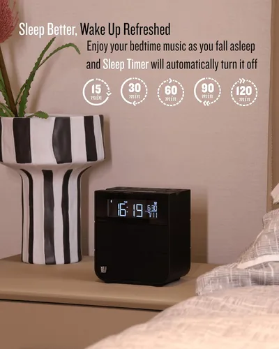 Vista 4 de Soundfreaq Sound Rise II, SFQ-16: Radio despertador de cabecera y bocina Bluetooth, con pantalla grande, radio FM, carga USB rápida y sonido