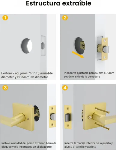 Vista 9 de Goldenwarm Manijas de puerta de oro cepillado para interiores, manijas