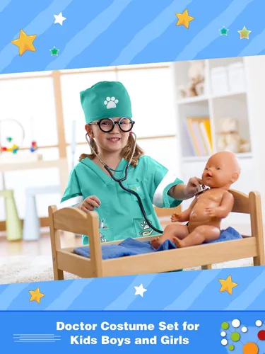 Vista 6 de Juego de 6 piezas de disfraz veterinario para niños, disfraz veterinario para niños, día de la carrera, Halloween, cumpleaños, cosplay