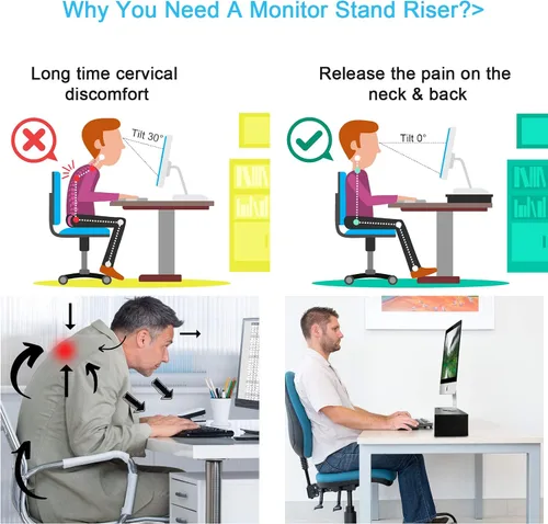 Vista 7 de Marbrasse Soporte elevador para monitor, paquete de 2 soportes para monitor de computadora de 16.5 pulgadas, 2 niveles, soporte de impresora