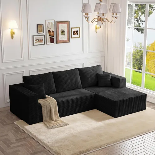 Vista 17 de Sofá otomano modular de pana de 28 pulgadas sin hueso, sofá otomano seccional para sala de estar, color beige