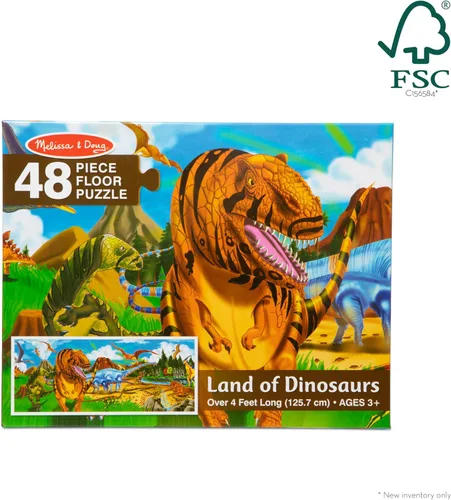 Vista 6 de Melissa & Doug Land of Dinosaurs - Rompecabezas, diseño de dinosaurios, (48 piezas, 4 pies de largo)