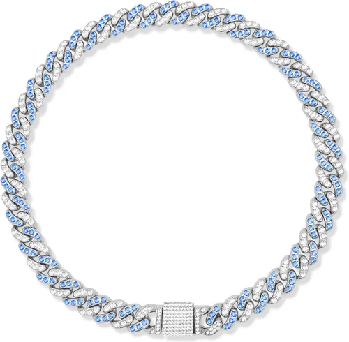 Vista 8 de Collar para perro de WimuPath con diamante verde enchapado en plata - Cadena de metal estilo cubano con hebilla de seguridad, collar lujoso