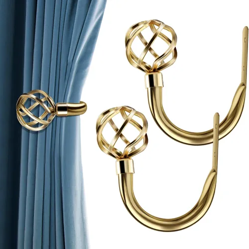 Vista 10 de HIKMLK Sujetadores de cortina de metal hechos a mano 2 piezas, Ganchos sujetadores de cortina decorativos cromados para pared, Soportes laterales