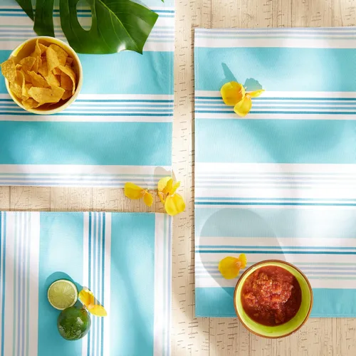 Vista 2 de DII - Colección de mesa de verano con rayas para exterior, uso múltiple, lavable a máquina, juego de manteles reversibles, 13x19, casa de playa
