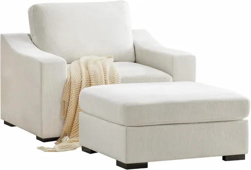 Vista 11 de ELUCHANG Sofá moderno de 85 pulgadas para sala de estar, sofá de lino natural de 3 plazas con asientos extra profundos, cojín tapizado y funda