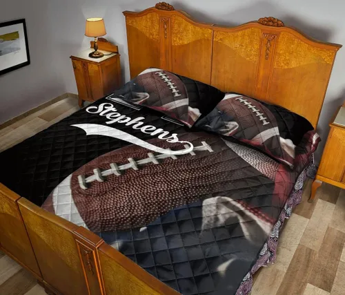 Vista 3 de Juego de ropa de cama y fundas de almohada con diseño de pelotas de fútbol americano, con bandera de Estados Unidos, regalo para fanáticos