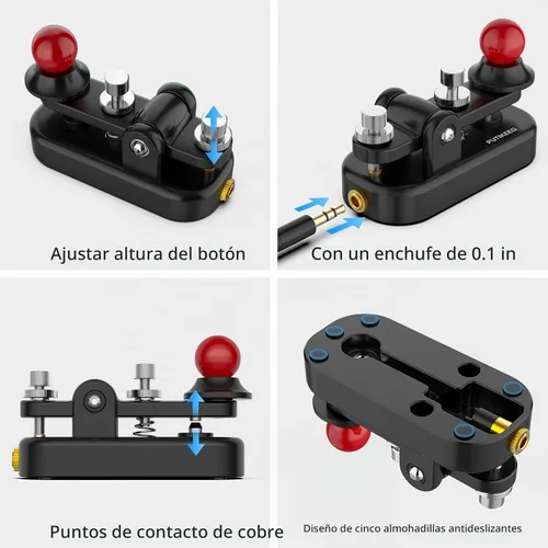 Vista 3 de Mini Morse Radio Key CW HAM Enviar Telegram Single Paddle Morse Code Key con aleación de aluminio Cuerpo Base Negro (S)