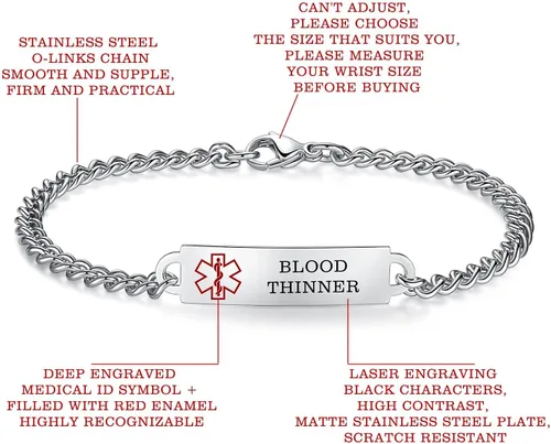 Vista 5 de Pulseras de identificación de alerta médica de 6.5 "-8.5" para mujeres, pulseras de emergencia médica de acero inoxidable, grabado gratuito