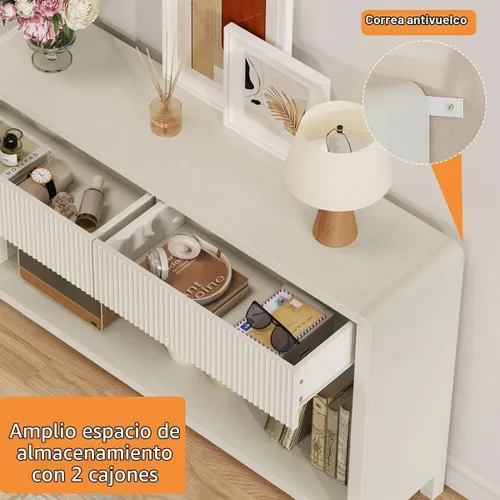 Vista 5 de FATORRI Mesa consola de entrada con 2 cajones, moderna mesa de sofá para sala de estar, mesas de sofá detrás del sofá y mesas de pasillo