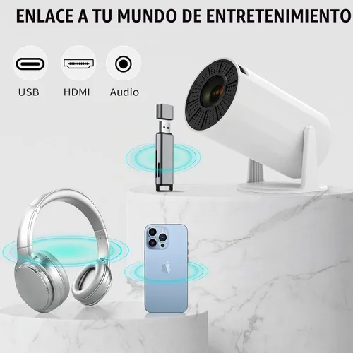 Vista 8 de LJYT Mini proyector, proyector portátil 1080P, compatible con 4K, WiFi 6, Android 11, 200 lúmenes ANSI, Keystone automático, Bluetooth 5.4, rotación