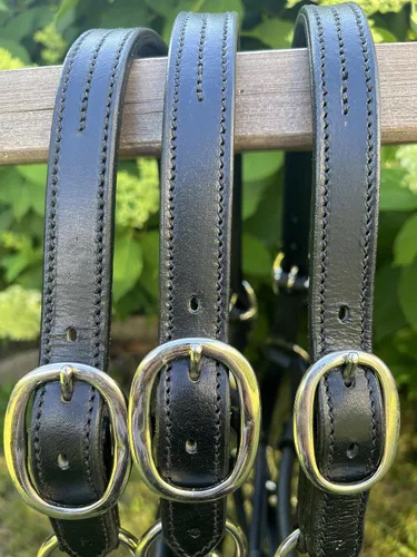 Vista 9 de Leaders - Cabestro de cuero para caballos con placa de nombre grabada personalizada, cabestro para caballo, negro/plateado