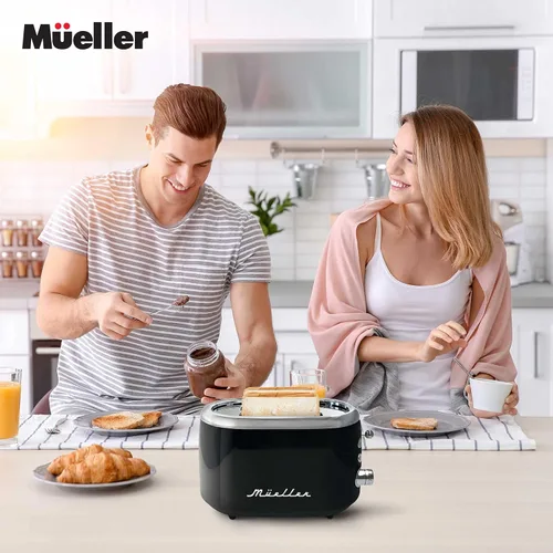 Vista 7 de MUELLER HOME Tostadora retro de 2 rebanadas, 7 niveles de tostado 3 Functions (Reheat, Defrost, Cancel), Stainless Steel Features, Removable Crumb