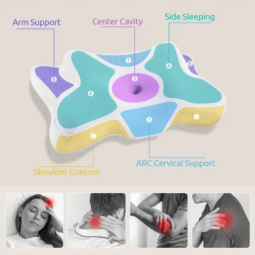 Vista 2 de DONAMA Almohada cervical para el cuello para aliviar el dolor, almohadas de espuma viscoelástica de contorno sin olor con funda de almohada Blanco