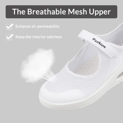 Vista 4 de MEJORMEN Zapatos de enfermería cómodos para mujer, zapatos de trabajo con amortiguación de aire, zapatos de enfermería con plataforma ligera