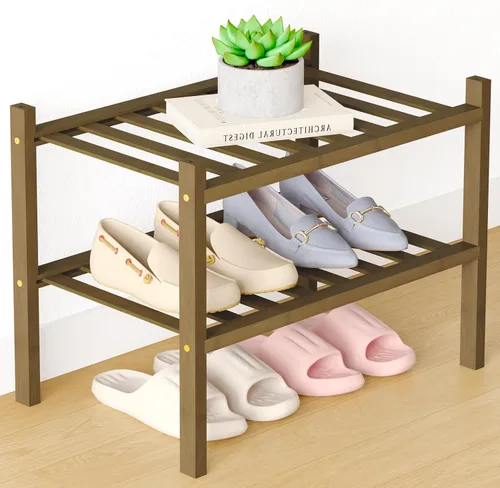 Vista 56 de Smiry Zapatero de bambú para armario, organizador de zapatos de madera de 3 niveles, estante apilable de almacenamiento de zapatos de madera