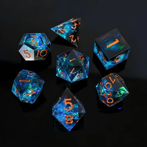 Vista 21 de DND - Juego de dados de borde afilado, 7 piezas de dados poliédricos DND con exquisito embalaje de caja de hoja, ideal para juegos de rol