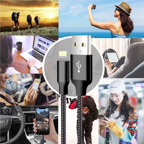 Vista 7 de Cable USB a Lightning, paquete de 5 cables de carga rápida para iPhone Negro