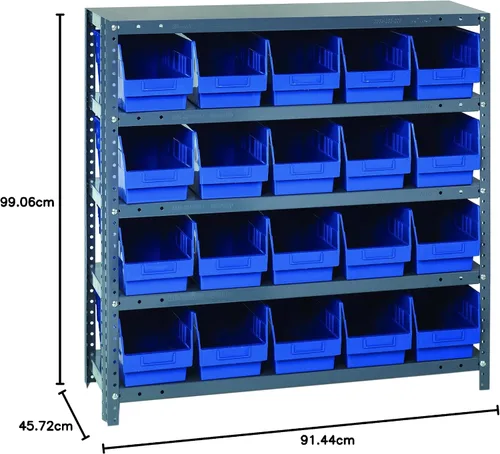 Vista 111 de Quantum QSBU-245BK Heavy Duty Shelving Unit with (7) Shelves and (24) QUS245 Black Bins for Garage Warehouse Storage Distribution 400 lb Load