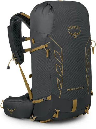 Osprey Talon Velocity 30L Mochila de senderismo para hombre, gris, talla S Carbón oscuro/Amarillo Tumbleweed