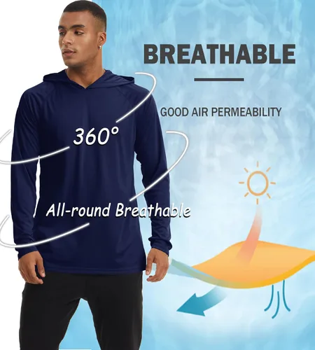 Vista 7 de BIYLACLESEN Camiseta de manga larga con protección solar UPF 50+ para hombre, para correr, con capucha