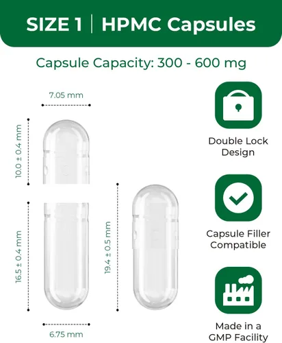 Vista 2 de HPMC - Cápsulas vacías de tamaño 1-100 cápsulas de píldoras vacías – Celulosa a base de plantas Vegetariana, Halal, sin OMG para suplemento