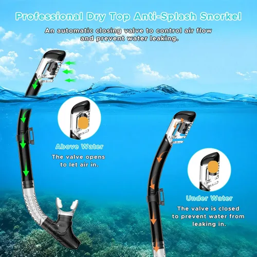 Vista 6 de Equipo de esnórquel para adultos, esnórquel seco, juego de máscara para adultos, máscara de buceo, equipo de buceo, gafas de natación con cubierta