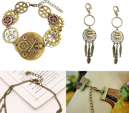 Vista 7 de Juego de 580 piezas de accesorios para fabricación de joyas, incluye 250 conectores de anillo de salto abiertos, 250 tapas de extremo de cable Bronce