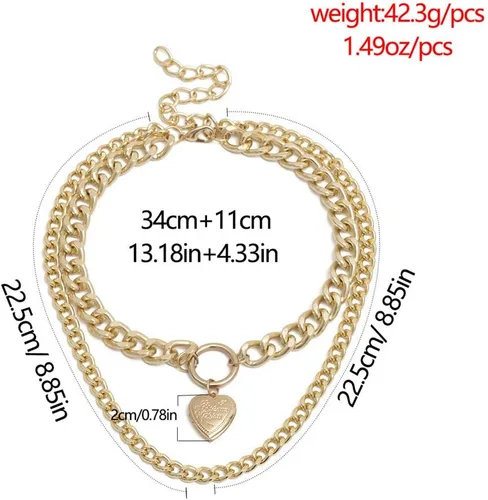 Vista 5 de AfazfaChunky - Collar con candado de oro con colgante de medallón de monedas y cadenas en capas de plata