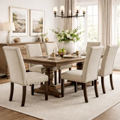 Vista 2 de Homepop Decoración del hogar Sillas de comedor clásicas tapizadas Parsons Juego de 2 sillas de comedor decorativas con ribete de cabeza