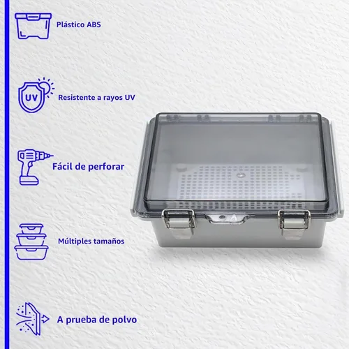 Vista 5 de MAKERELE Caja de conexiones de plástico ABS pequeña para exteriores, resistente al agua, con carcasa transparente con bisagras, universal