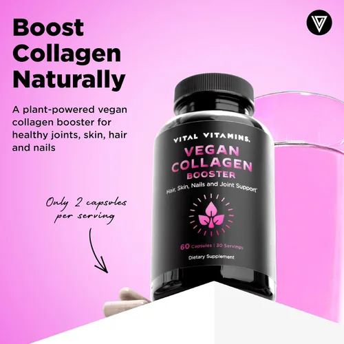 Vista 2 de Vital Vitamins Suplemento de Colágeno Vegano - con Sílice y Ácido Hialurónico - Suplementos de Colágeno a Base de Plantas - Apoya el Cabello